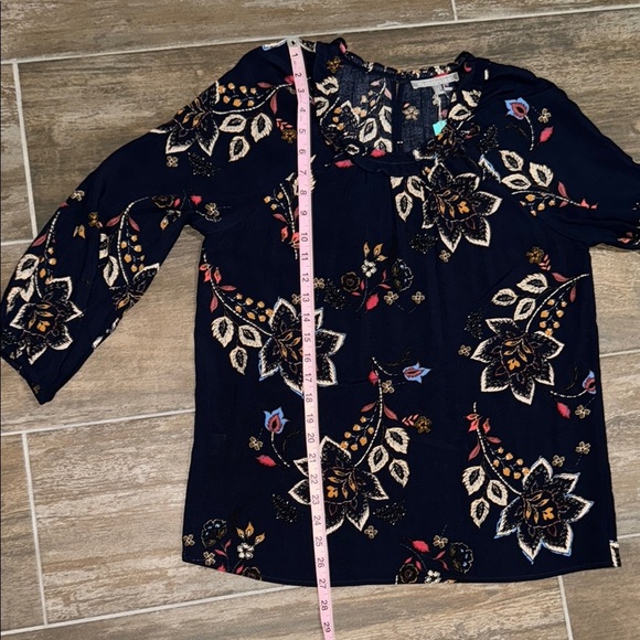 Daniel Rainn Blue Tan Relaxed 3/4 Sleeve Blouse - Picture 10 of 12